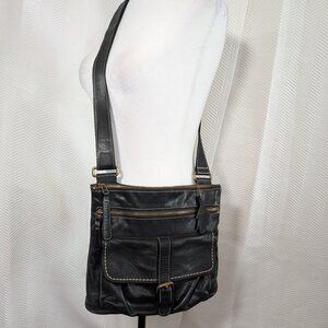 Roots Black Pebbled Leather Crossbody Purse Classic Everyday Bag Heritage Casual